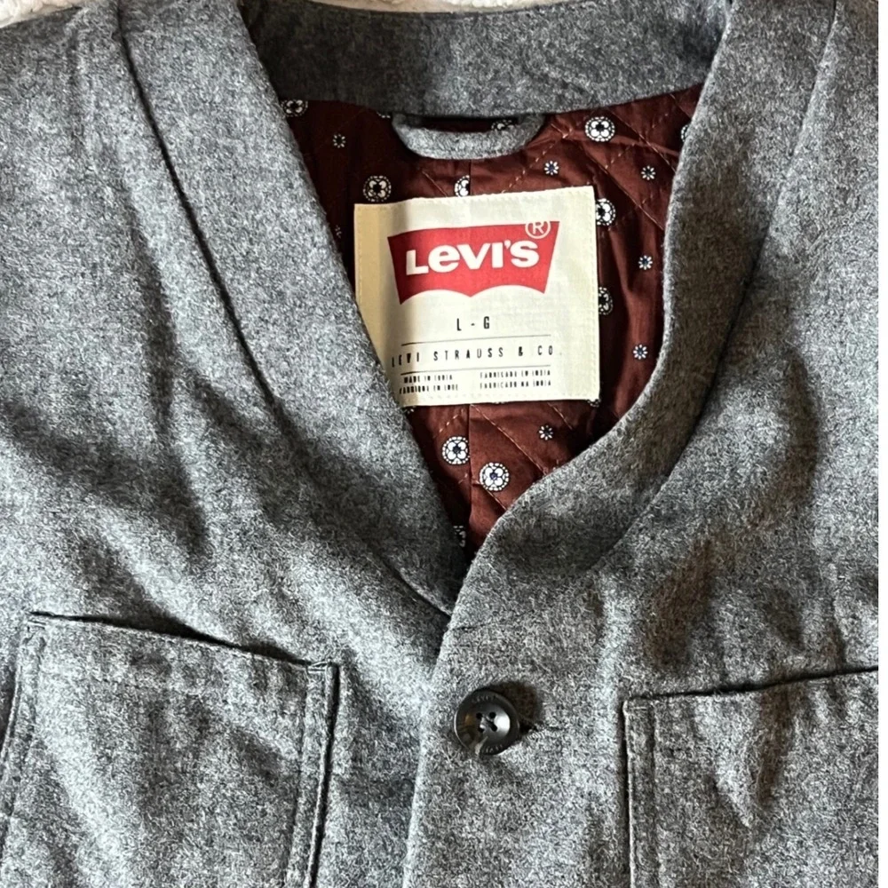 Levi's‎ Wool Blend Vest Men's Lg Quilted Interior Gray Outdoor Americana Utility